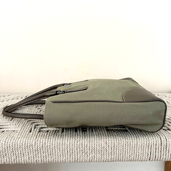 PRADA Olive Logo Canvas and Leather Tote Bag - Picture 6 of 13